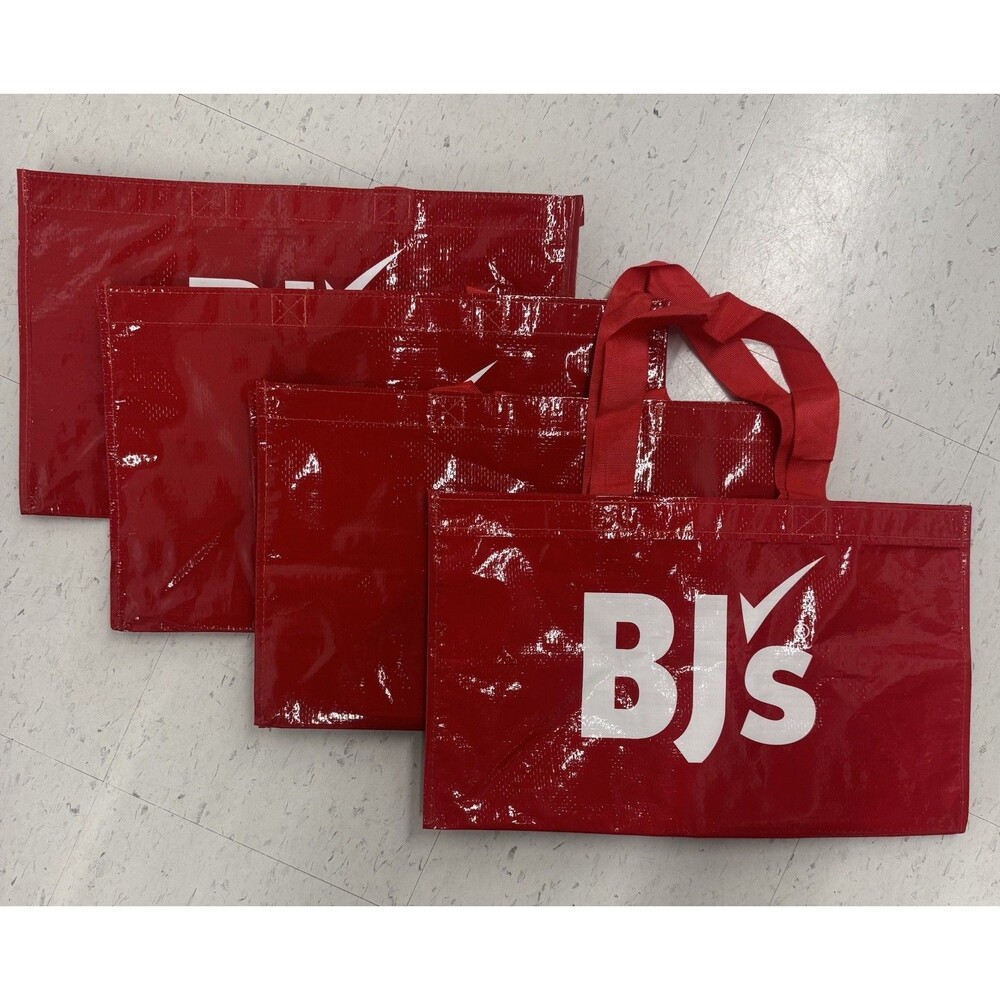 Lot of 4 BJ’s Wholesale Club Red Reusable Shopping Tote Bags 19" Large